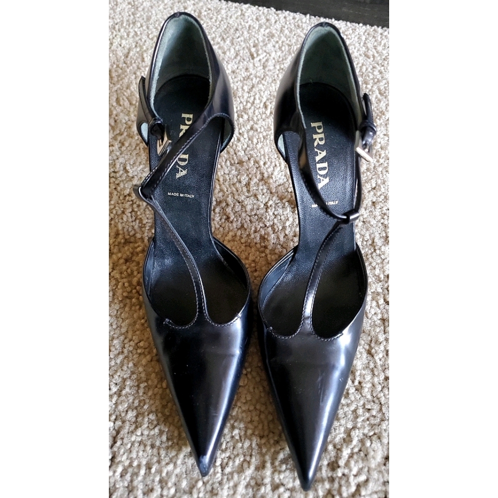 Vintage Prada Pointed Toe T-Strap Pumps